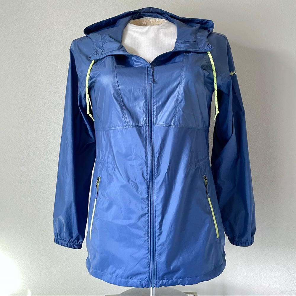 Columbia Full-Zip Lightweight Windbreaker Rain Slicker Hooded Jacket - Blue